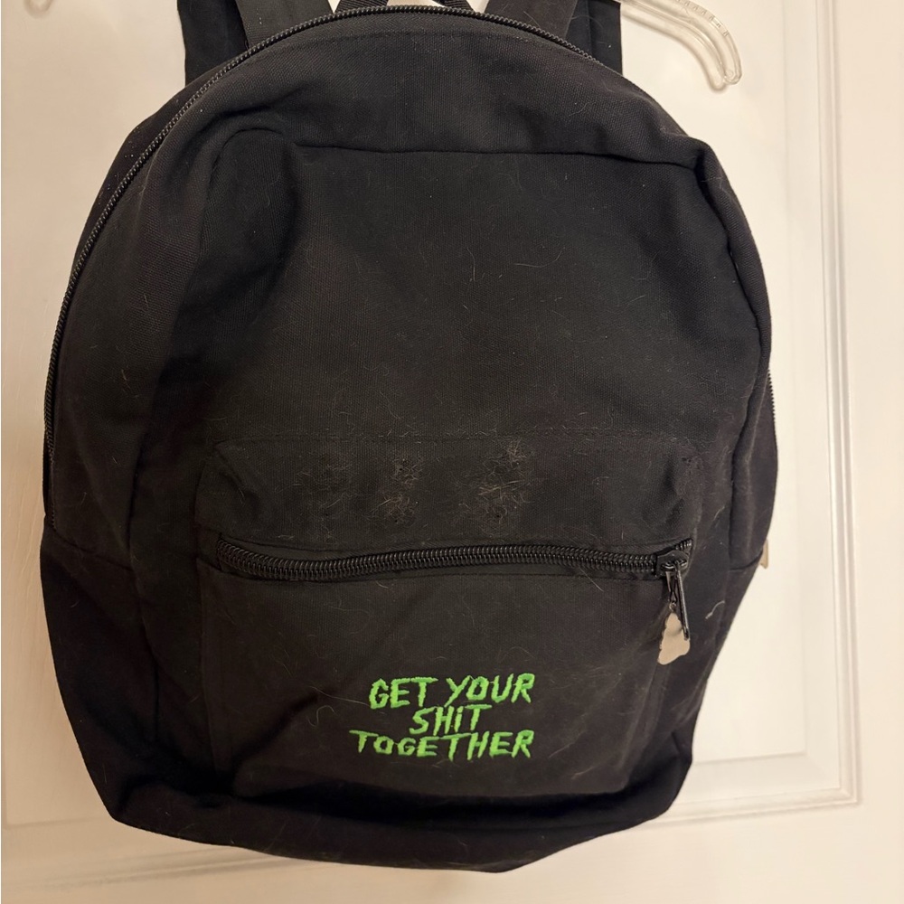 Rick and Morty Black Canvas Backpack with Green Embroidered Slogan
